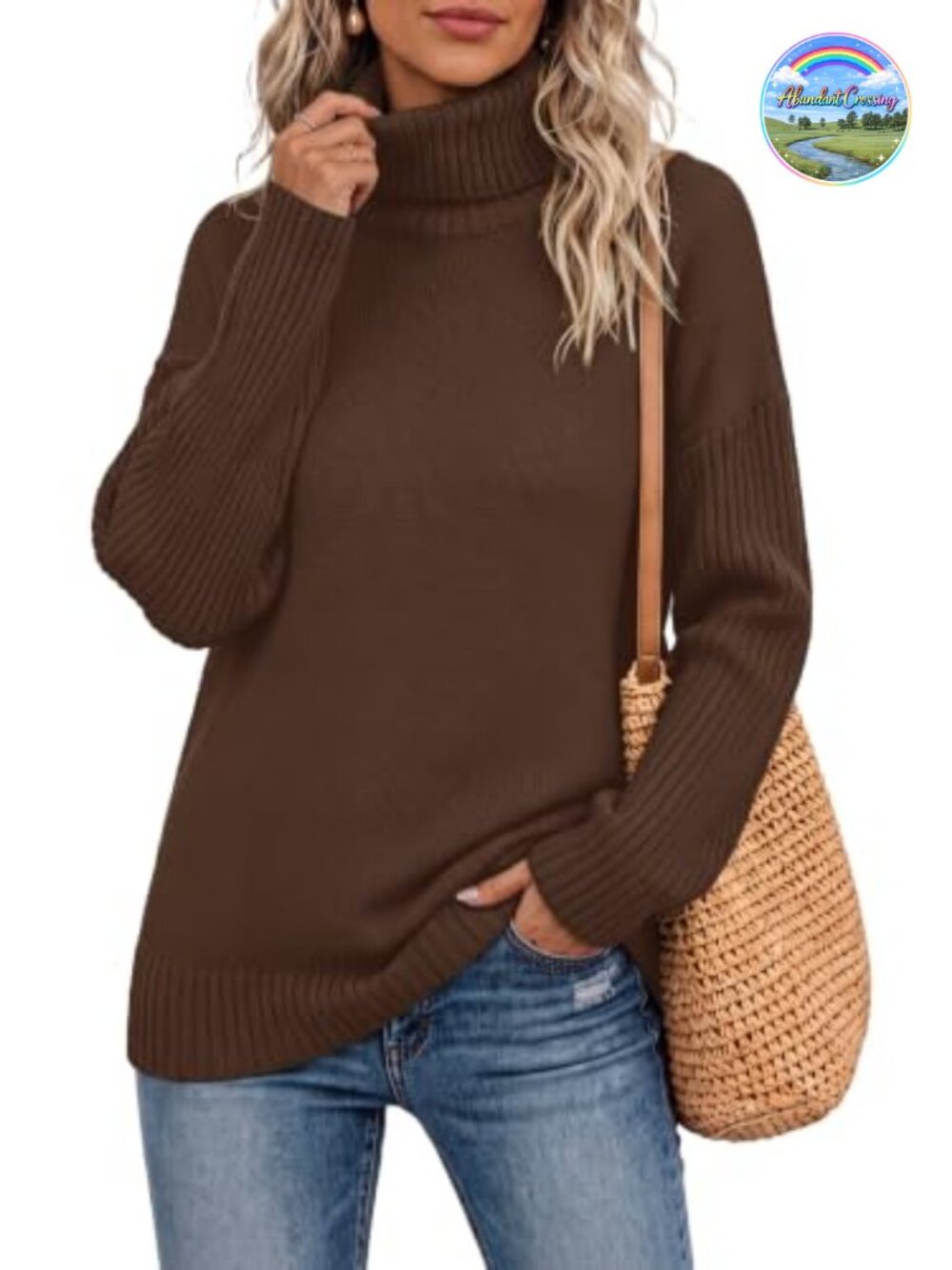 Chunky Oversized Tunic Turtleneck Pullover Sweater Ribbed Acrylic